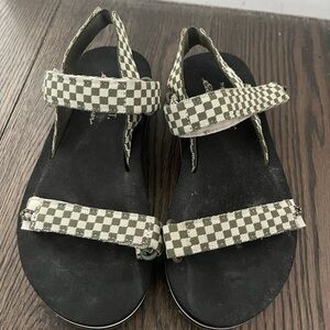 THE GREAT. Olive Checkered Sandals